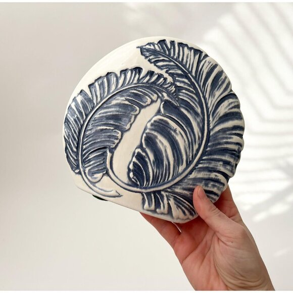 RARE Royal Haeger Blue & White Marquise Shaped Vintage Midcentury Modern Vase - Picture 7 of 10